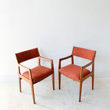 Pair of Teak Occasional Chairs w/ New Orange Upholstery