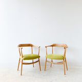 Pair of Sculpted Modern Occasional Chairs w/ New Ribbed Chartreuse Upholstery