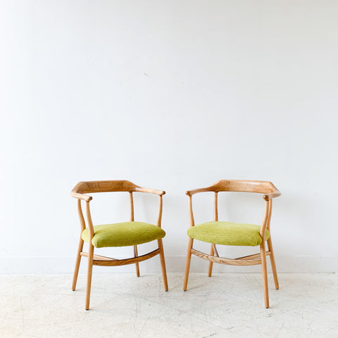 Pair of Sculpted Modern Occasional Chairs w/ New Ribbed Chartreuse Upholstery