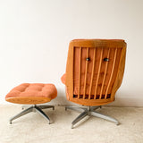 Mid Century Heywood Wakefield Lounge Chair and Ottoman w/ New Orange Upholstery