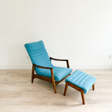 Mid Century Rocker and Ottoman w/ New Bright Blue Upholstery