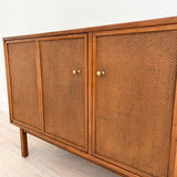 Mid Century Modern Cane Front Buffet w/ Brass Door Knobs