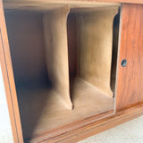 Mid Century Walnut Record Cabinet w/ Sliding Doors