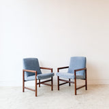 Pair of Mid Century High Back Occasional Chairs w/ New Blue Upholstery