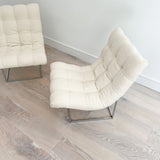 Pair of Milo Baughman Scoop Chairs w/ New Cream Boucle Upholstery