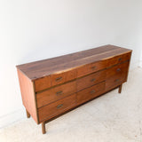 Mid Century 9 Drawer Dresser with New Solid Walnut Top