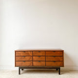 Mid Century Low 9 Drawer Dresser with Metal Drawer Pulls