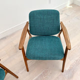 Pair of Mid Century Lounge Chairs w/ New Teal Upholstery