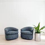 Pair of Navy Blue Tweed Swivel Lounge Chairs