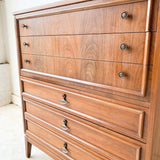 Mid Century Dixie Highboy Dresser with Unique Drawer Pulls