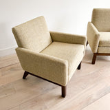 Pair of Mid Century Lounge Chairs w/ New Yellow Tweed Upholstery