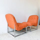 Pair of Mid Century Lounge Chairs w/ New Orange Upholstery