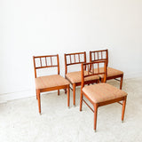 Set of 4 Mid Century Dining Chairs w/ New Striped Upholstery