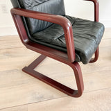 Pair of Leather Side Chairs w/ Rosewood Color Finish