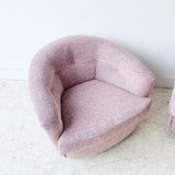 Pair of Vintage Swivel Lounge Chairs with New Pink Upholstery