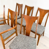 Set of 6 Walnut Dining Chairs w/ New Grey Upholstery