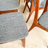 Set of 6 Danish Dining Chairs w/ New Nubby Grey/Blue Upholstery