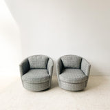 Pair of Swivel Lounge Chairs w/ New Upholstery and Solid Walnut Bases