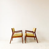 Pair of Walnut Occasional Chairs with New Chartreuse Upholstery
