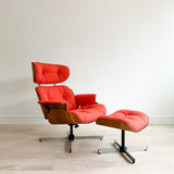 Plycraft Chair and Ottoman w/ New Orange/Red Upholstery