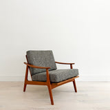 Danish Teak Lounge Chair w/ New Grey Upholstery