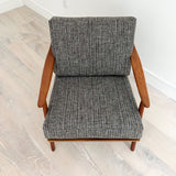 Danish Teak Lounge Chair w/ New Grey Upholstery