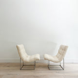 Pair of Milo Baughman Scoop Chairs w/ New Cream Boucle Upholstery