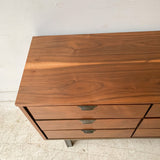 Mid Century Low 9 Drawer Dresser with Metal Drawer Pulls