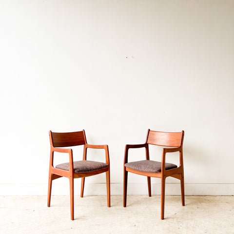 Pair of Danish Teak Occasional Chairs w/ New Rainbow Tweed Upholstery