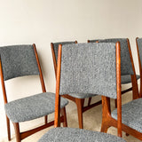 Set of 6 Danish Dining Chairs w/ New Nubby Grey/Blue Upholstery