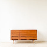 Mid Century Walnut 9 Drawer Dresser on Tapered Legs