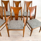 Set of 6 Walnut Dining Chairs w/ New Grey Upholstery