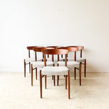 Set of 6 Danish Teak Sculpted Back Dining Chairs w/ New Upholstery