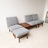 Mid Century Sofa + Chair Set with Ottoman