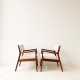 Pair of Walnut Occasional Chairs with New Boucle Upholstery