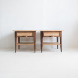 Pair of Modern Curly Ambrosia/Walnut End Tables