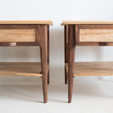 Pair of Modern Curly Ambrosia/Walnut End Tables