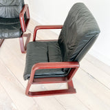 Pair of Leather Side Chairs w/ Rosewood Color Finish