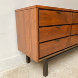 Mid Century Low 9 Drawer Dresser with Metal Drawer Pulls