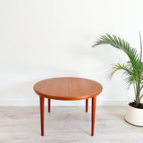 Danish Teak Round Dining Table w/ 2 Leaves