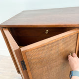 Mid Century Modern Cane Front Buffet w/ Brass Door Knobs