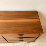 Mid Century Low 9 Drawer Dresser with Metal Drawer Pulls