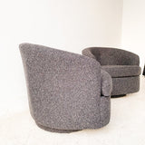 Pair of Vintage Swivel Rockers with New Charcoal Grey Tweed Upholstery