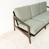 Mid Century Sofa with New Green Tweed Upholstery