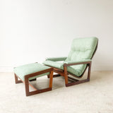 Danish Teak Lounge Chair and Ottoman w/ New Green Upholstery