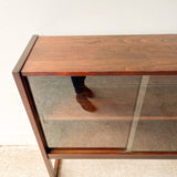 Walnut Curio Cabinet with Sliding Glass Doors