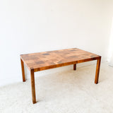 Mid Century Burlwood Parsons Style Dining Table w/ 2 Leaves