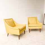 Pair of Mid Century Lounge Chairs w/ New Yellow Upholstery