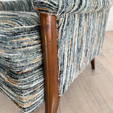 High Back Lounge Chair w/ New Blue/Grey/Orange Stripe Upholstery