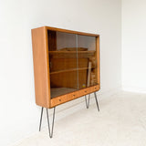 Mid Century Curio Cabinet with Sliding Glass Doors